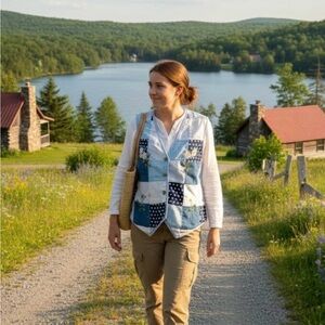 Caslon Blue and White Patchwork Vest